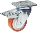 800 series 125mm swivel/brake top plate 135x110mm castor with polyurethane on nylon centre ball bearing wheel 500kg