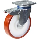 800 series 200mm swivel/brake top plate 135x110mm castor with polyurethane on nylon centre ball bearing wheel 750kg