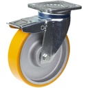 800 series 125mm swivel/brake top plate 135x110mm castor with polyurethane on cast iron centre ball bearing wheel 500kg