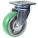 800 series 160mm swivel top plate 135x110mm castor with green convex elastic polyurethane on cast iron centre ball bearing wheel 550kg