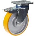 800 series 200mm swivel/brake top plate 135x110mm castor with polyurethane on cast iron centre ball bearing wheel 800kg