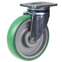 800 series 200mm swivel top plate 135x110mm castor with green convex elastic polyurethane on cast iron centre ball bearing wheel 700kg