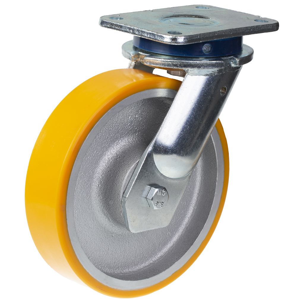 1500 series 125mm swivel top plate 135x110mm castor with polyurethane on cast iron centre ball bearing wheel 500kg