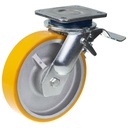 1500 series 125mm swivel/brake top plate 135x110mm castor with polyurethane on cast iron centre ball bearing wheel 500kg