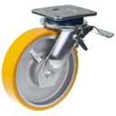 1500 series 200mm swivel/brake top plate 135x110mm castor with polyurethane on cast iron centre ball bearing wheel 1000kg