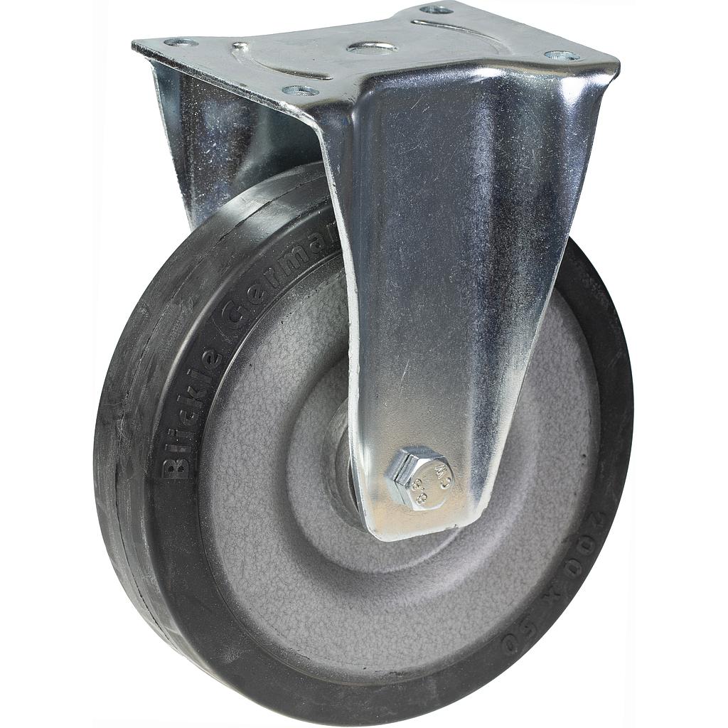 800 series 200mm fixed top plate 135x114mm castor with black elastic rubber on welded steel centre ball bearing wheel 600kg