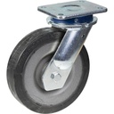 1500 series 200mm swivel castor black elastic rubber on welded steel centre top plate 135x110mm ball bearing 600kg