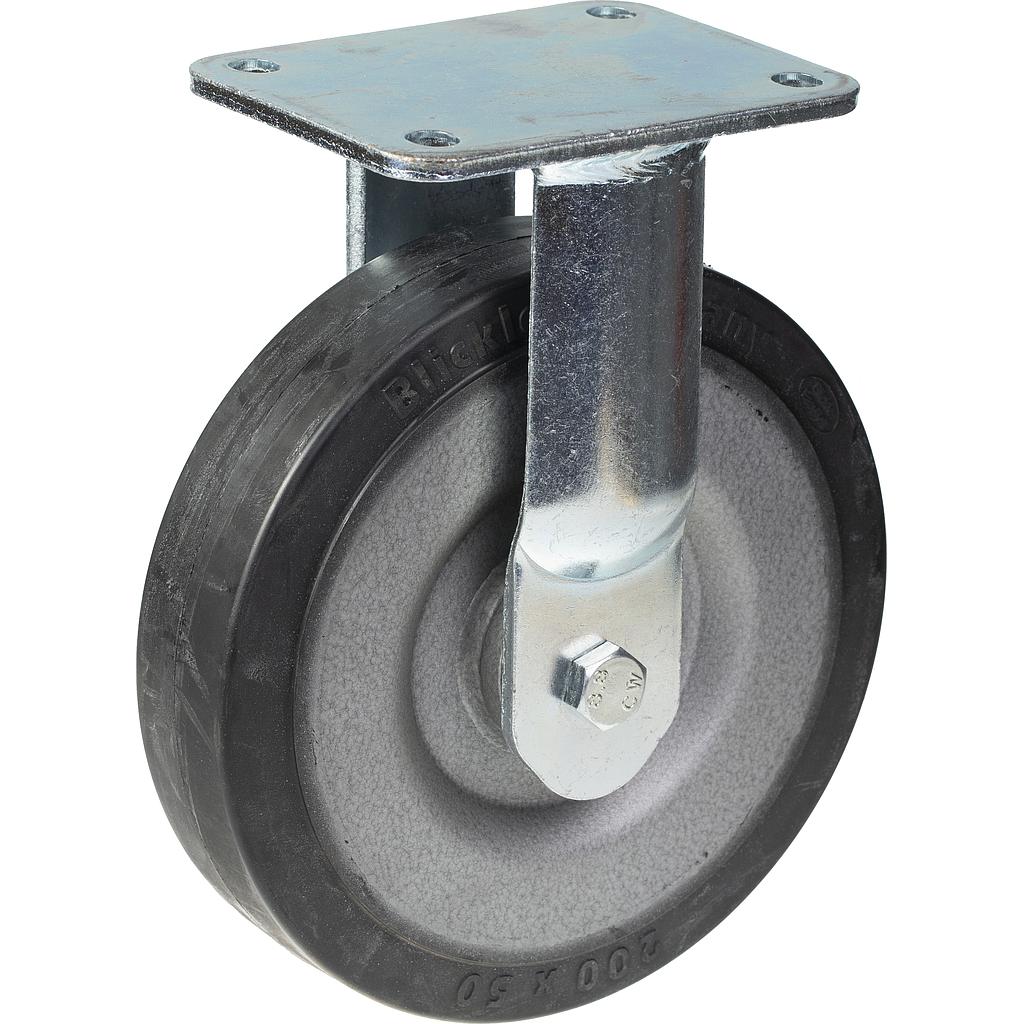 1500 series 200mm fixed top plate 135x110mm castor with black elastic rubber on welded steel centre ball bearing wheel 600kg