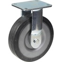 1500 series 200mm fixed top plate 135x110mm castor with black elastic rubber on welded steel centre ball bearing wheel 600kg