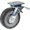 1500 series 200mm swivel/brake top plate 135x110mm castor with black elastic rubber on welded steel centre ball bearing wheel 600kg
