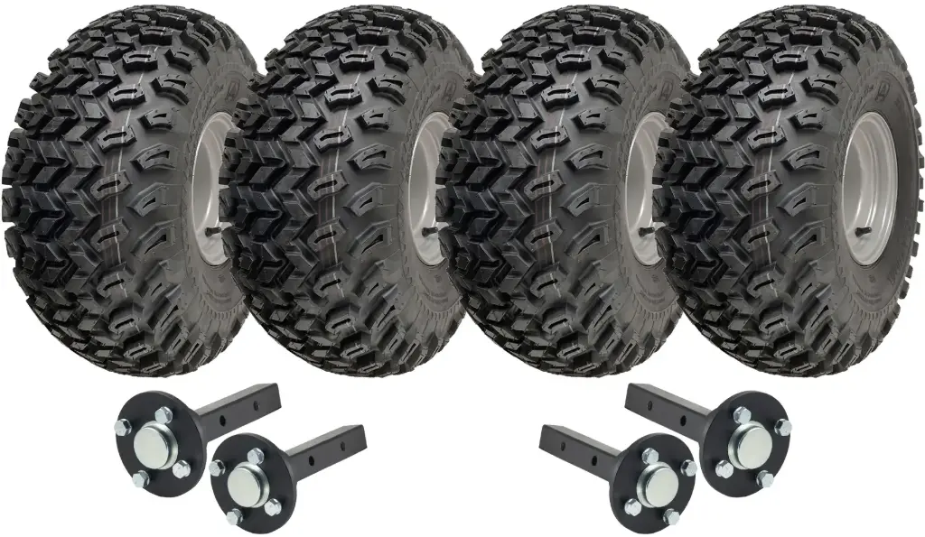 Set of 4 - 22x11.00-8 4ply P334 UTILITY on 4/100 RIM & Hub & Stub axle 4/100 M12stud  40x40 High speed (waterproof)