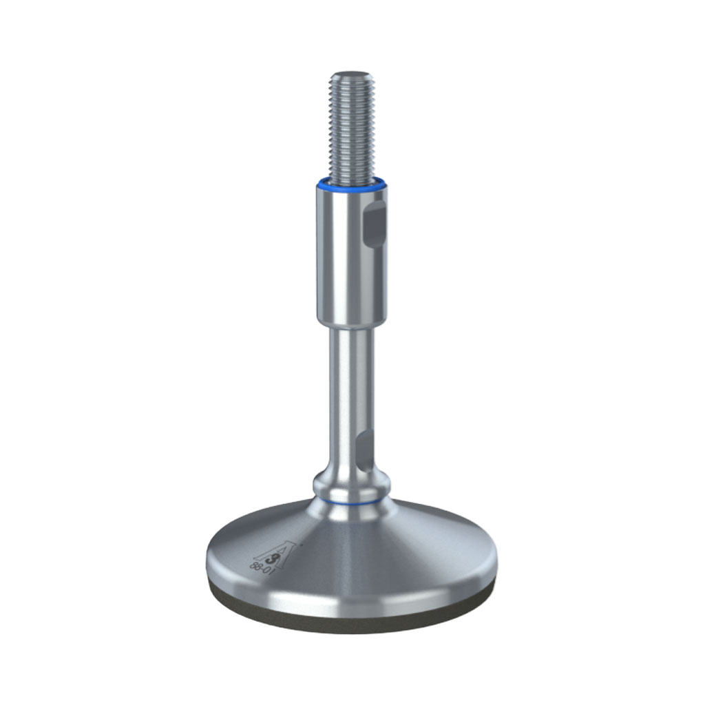 M16x150 Stainless steel certified hygienic levelling foot 105mm stainless base with anti-vibration rubber pad 2200kg AISI 304/A2