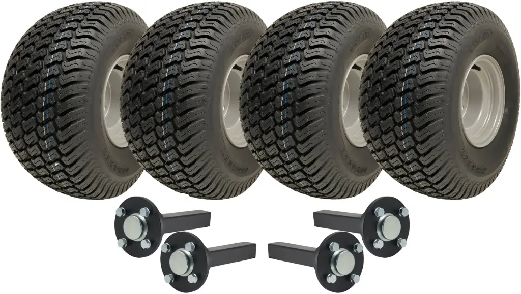 Set of 4 - 20x10.00-8 4ply P332 GRASS on 4/100 rim & Hub & Stub axle 4/100 M12stud 40x40 (Extra heavy duty ATV trailer quad trailer kit 1800kg Twin axle No Hitch)