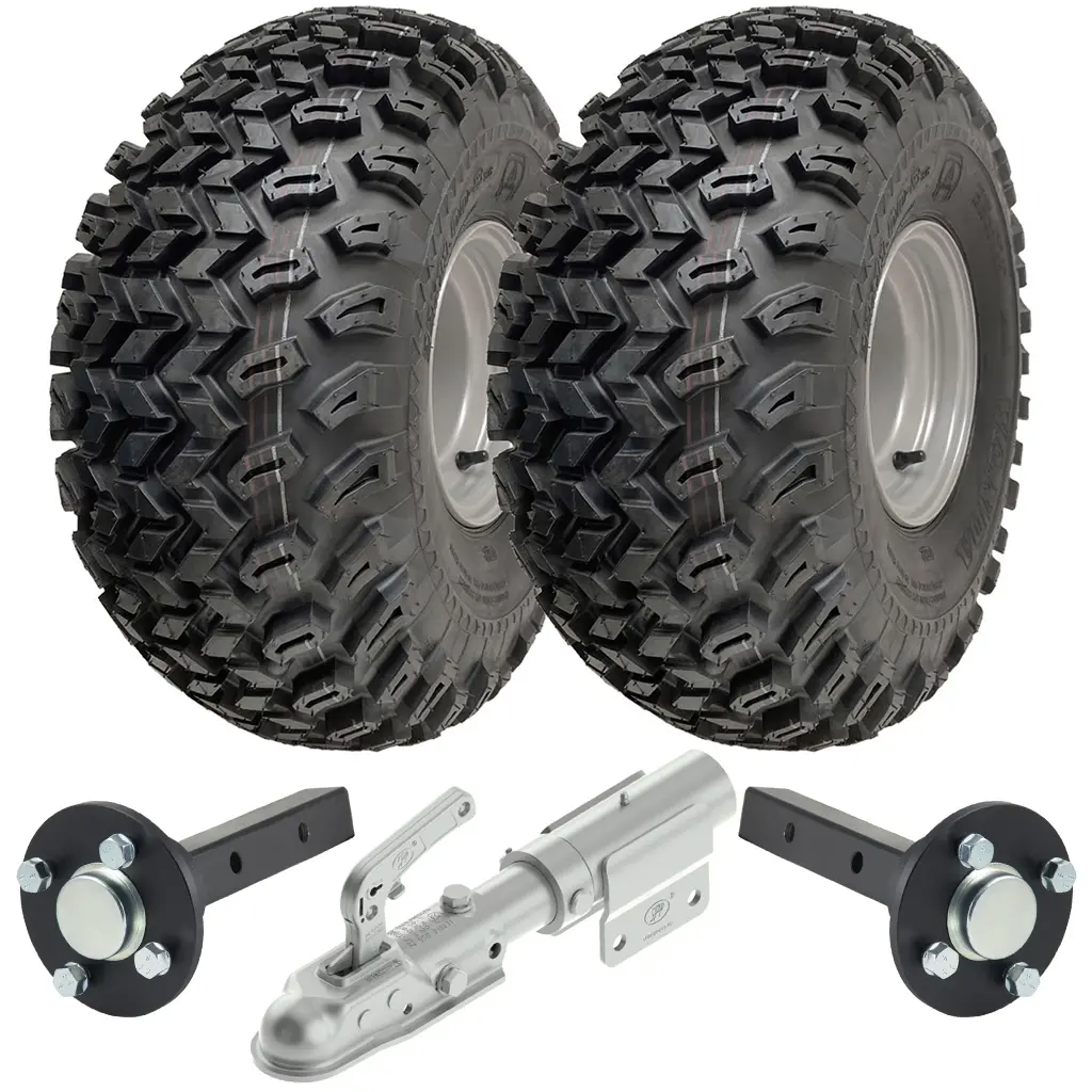 Set of 2 -22x11.00-8 4ply P334 UTILITY on 4/100 RIM & Hub & Stub axle 4/100 M12stud 40x40 High speed (waterproof) with SPP Swivel hitch 1700kg (off-road use)