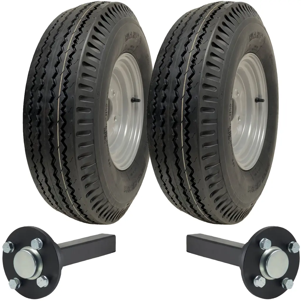 5.00-10 Trailer Kit 4ply WANDA P802 TRAILER WHEEL 4/100 & Hub & Stub axle 4/100 M12 wheel bolt 35x35mm No Hitch