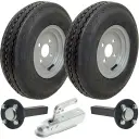 Set of 2 - 4.00-8 6ply P811 Trailer Wheel 4/100mm & Hub & Stub axle 4/100 M12 wheel bolt  35x35mm Hi speed & SPP 750kg Pressed Hitch