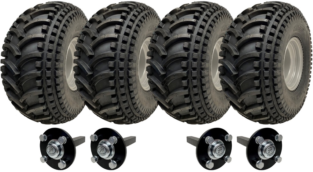 Set of 4 - 22x11.00-8 P308 ATV tyre on 4/100mm Rim & hub & stub axle 4/100 M12 35x35mm