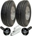 Set of 2 - 5.00-10 4ply WANDA P802 TRAILER WHEEL 4/100 & Hub & Stub axle 4/100 M12 wheel bolt  35x35mm Hi speed with SPP 750kg Pressed hitch