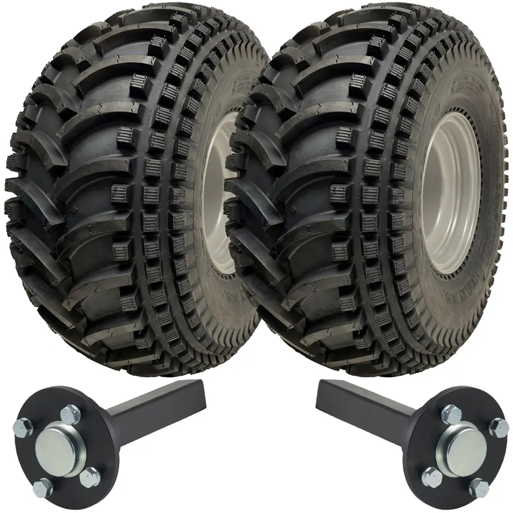 Kit of 2 - 22x11.00-8 P308 ATV tyre on 4/100mm Rim & Hub & Stub axle 4/100 M12 wheel bolt 35x35mm