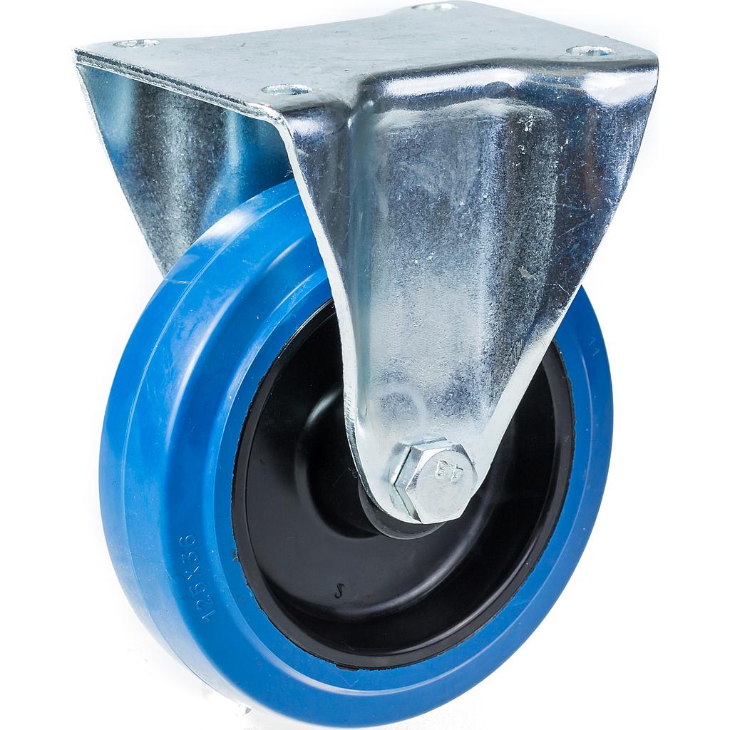 300 series 100mm fixed top plate 100x80mm castor with blue elastic rubber on nylon centre roller bearing wheel 150kg