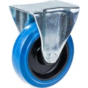 300 series 100mm fixed top plate 100x80mm castor with blue elastic rubber on nylon centre roller bearing wheel 150kg