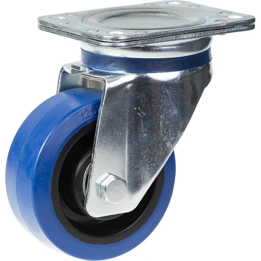 800 series 125mm swivel top plate 135x110mm castor with blue elastic rubber on nylon centre ball bearing wheel 250kg