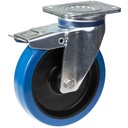 800 series 200mm swivel/brake top plate 135x110mm castor with blue elastic rubber on nylon centre ball bearing wheel 400kg