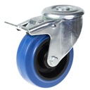 300 series 100mm swivel/brake bolt hole 10,5mm castor with blue elastic rubber on nylon centre roller bearing wheel 150kg