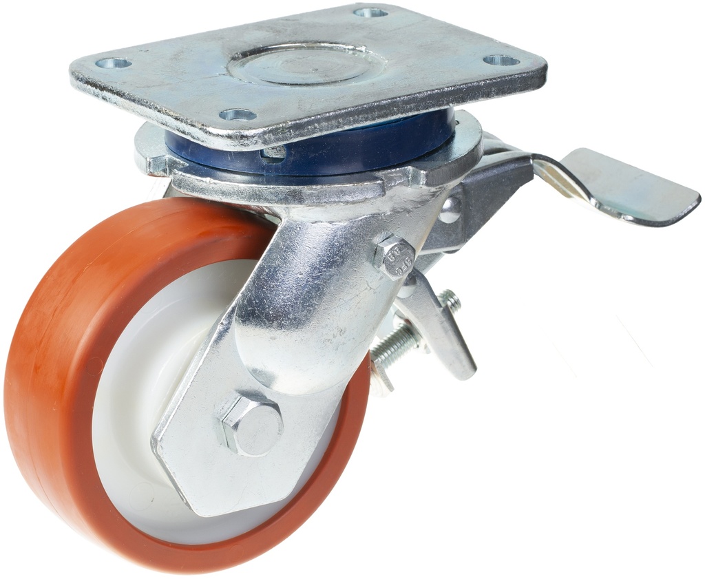 1500 series 125mm swivel/brake top plate 135x110mm castor with polyurethane on nylon centre ball bearing wheel 500kg