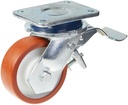 1500 series 125mm swivel/brake top plate 135x110mm castor with polyurethane on nylon centre ball bearing wheel 500kg