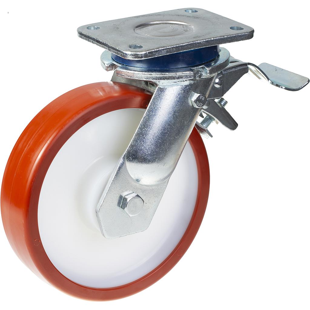 1500 series 200mm swivel/brake top plate 135x110mm castor with  polyurethane on nylon centre ball bearing wheel 750kg