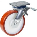 1500 series 200mm swivel/brake top plate 135x110mm castor with  polyurethane on nylon centre ball bearing wheel 750kg