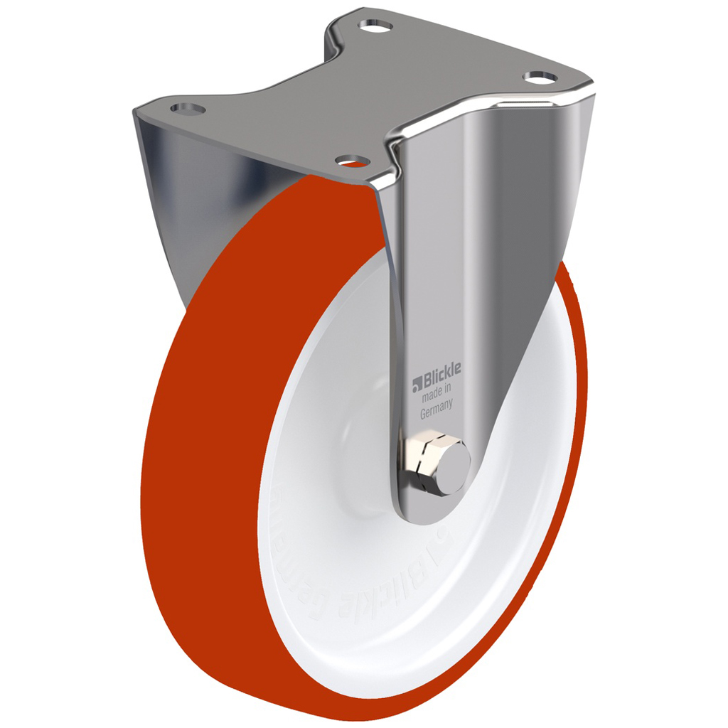 300SS series 200mm stainless steel fixed top plate 140x110mm castor with polyurethane on nylon centre plain bearing wheel 300kg