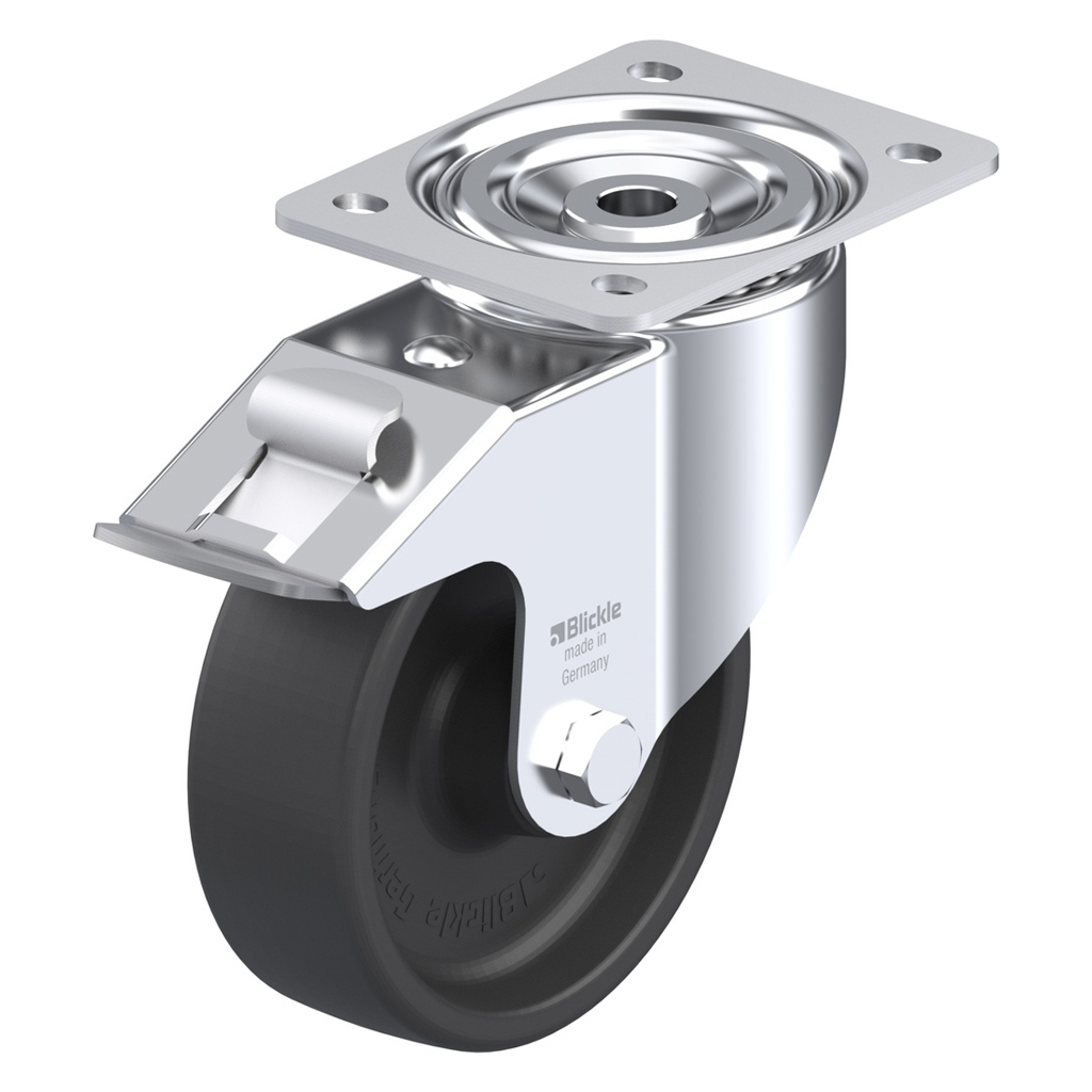 LI-POHI 150G-FI, 150mm swivel/brake top plate 140x110mm castor with heat resistant thermoplastic plain bearing wheel 300kg.