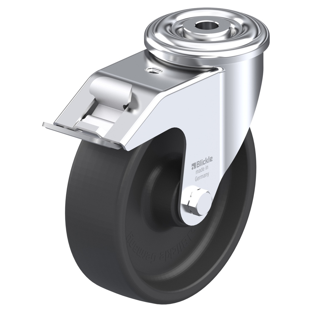 LIR-POHI 125G-FI, 125mm swivel/brake bolt hole 13mm castor with heat resistant thermoplastic plain bearing wheel 150kg.