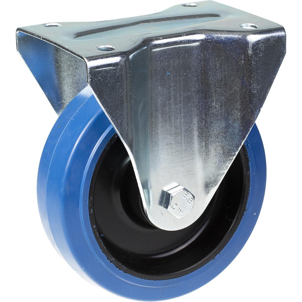 300 series 125mm fixed top plate 146x107mm castor with blue elastic rubber on nylon centre ball bearing wheel 250kg