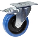 300 series 125mm swivel/brake top plate 140x110mm castor with blue elastic rubber on nylon centre ball bearing wheel 250kg