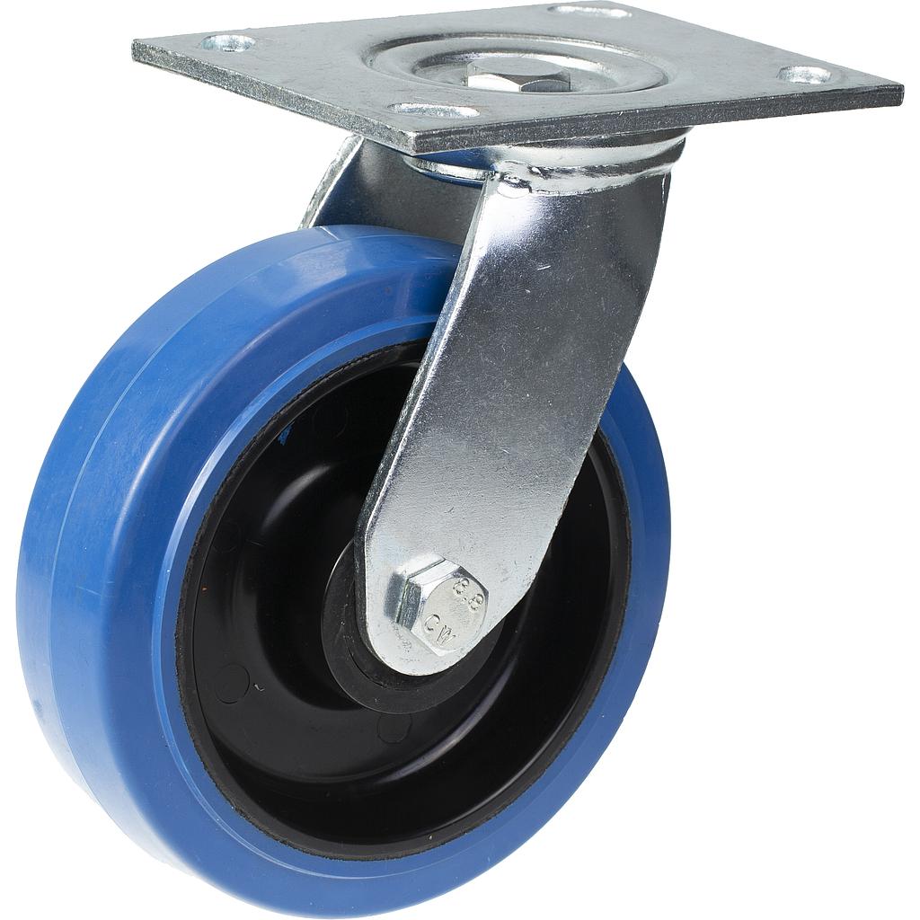 500 series 125mm swivel top plate 140x110mm castor with blue elastic rubber on nylon centre ball bearing wheel 250kg