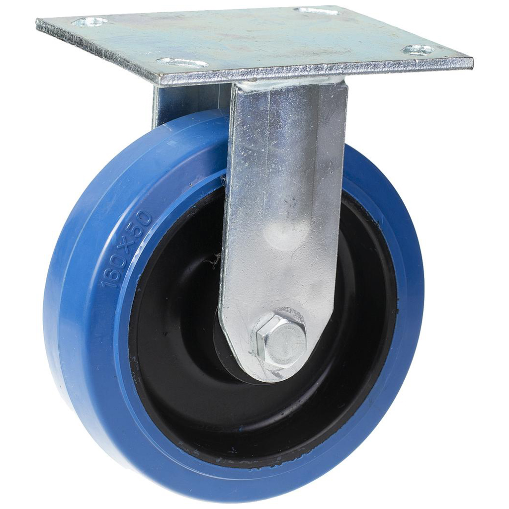500 series 125mm fixed top plate 140x110mm castor with blue elastic rubber on nylon centre ball bearing wheel 250kg
