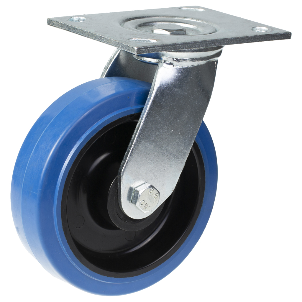 500 series 160mm swivel top plate 140x110mm castor with blue elastic rubber on nylon centre ball bearing wheel 350kg