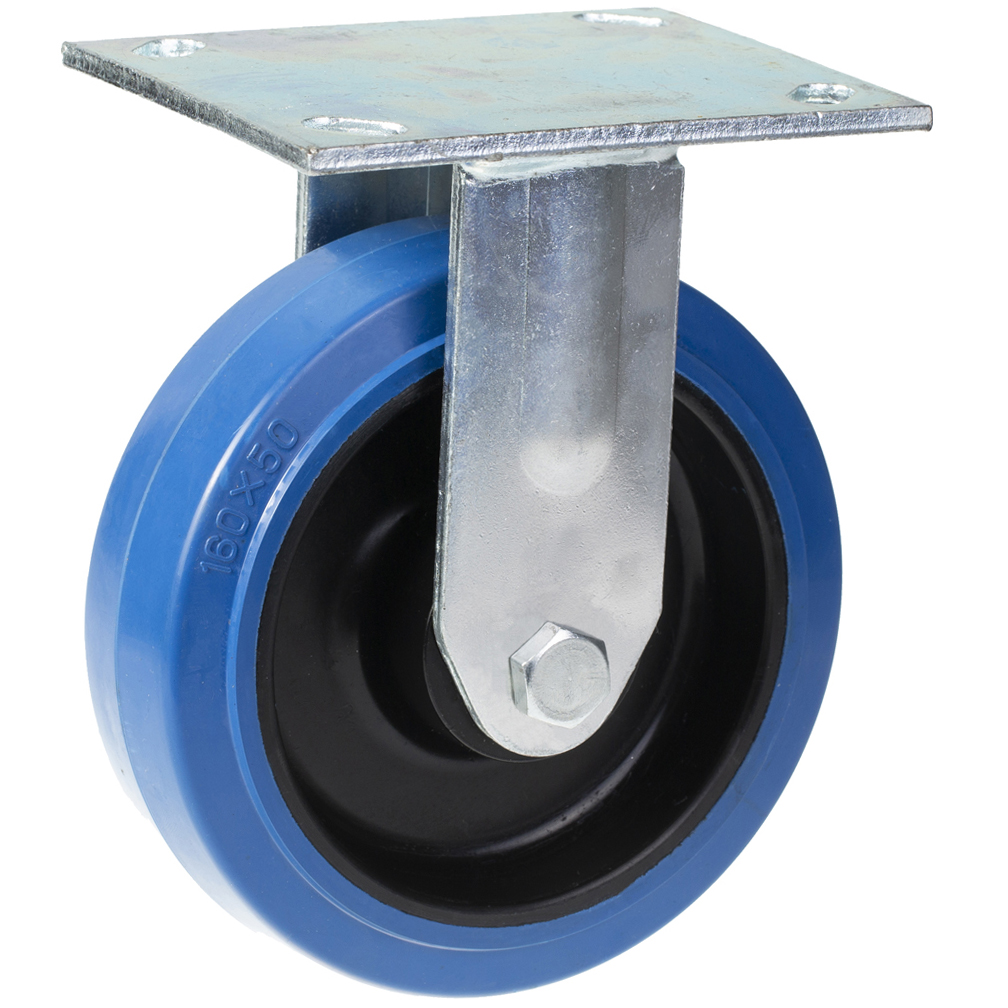 500 series 160mm fixed top plate 140x110mm castor with blue elastic rubber on nylon centre ball bearing wheel 350kg