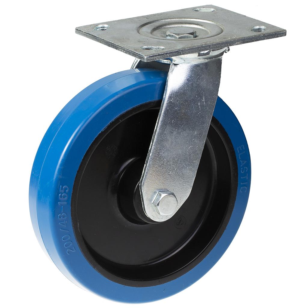 500 series 200mm swivel top plate 140x110mm castor with blue elastic rubber on nylon centre ball bearing wheel 400kg