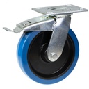 500 series 200mm swivel/brake top plate 140x110mm castor with blue elastic rubber on nylon centre ball bearing wheel 400kg