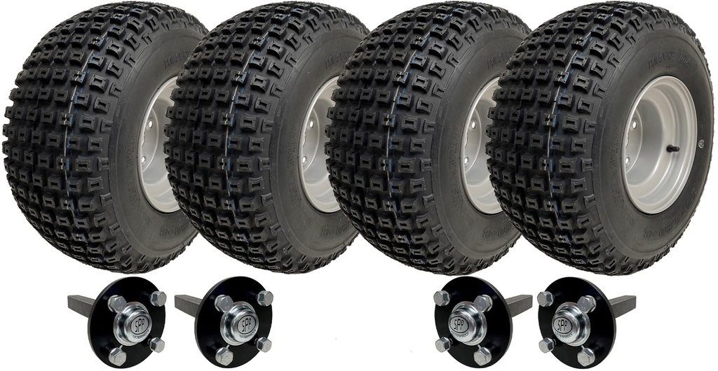 Set of 4 - 18x9.50-8 4ply P322 KNOBBY WHEEL 4/100 & Hub & Stub axle 4/100 M12 wheel bolt  35x35mm
