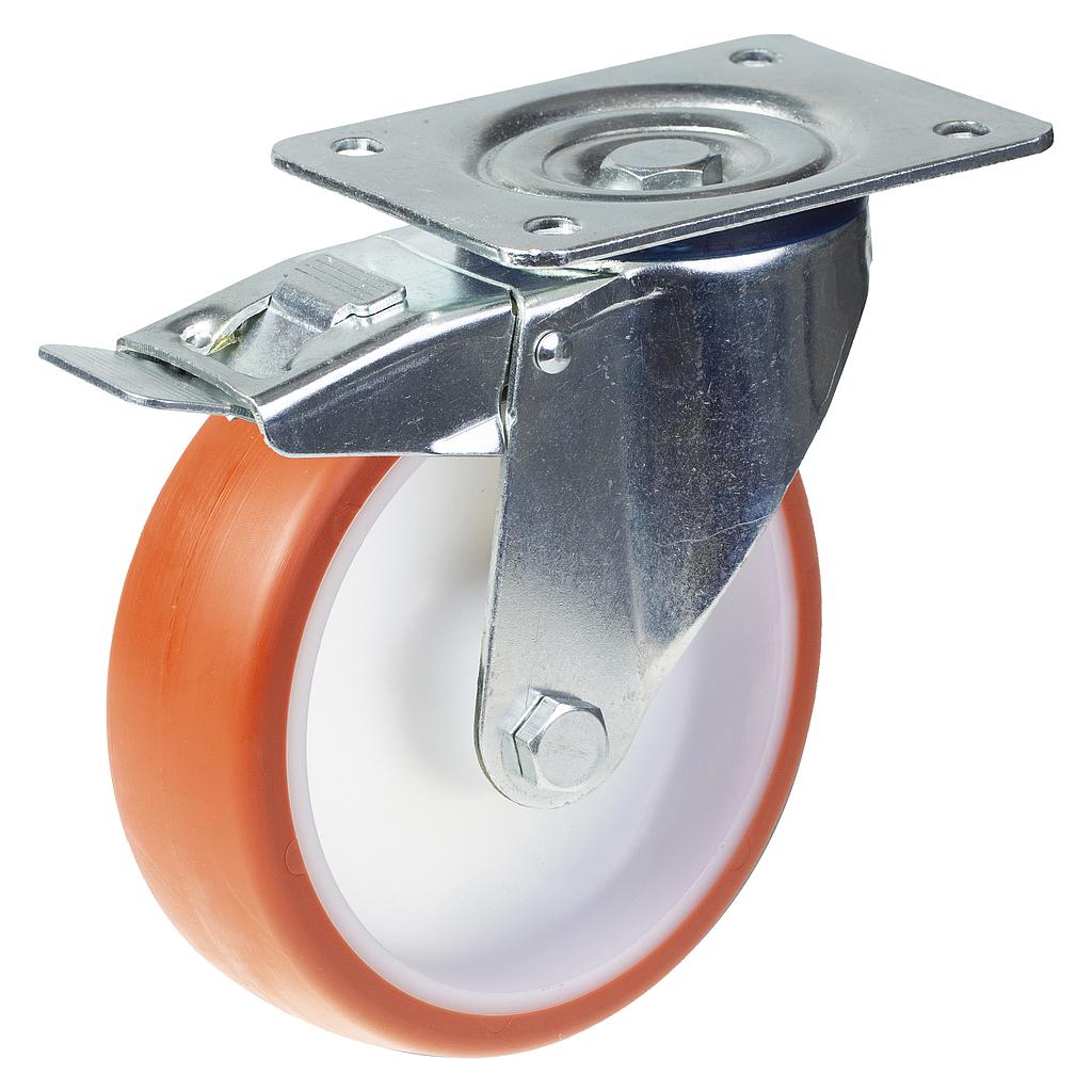 300 series 125mm swivel/brake top plate 140x110mm castor with polyurethane on nylon centre ball bearing wheel 350kg