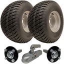 Set of 2 - 18x9.50-8 6ply Wanda P332 grass tyre on 4/100mm RIM & Hub & Stub axle 4/100 M12 wheel bolt 35x35mm Hi speed & SPP 2500kg cast coupling 25 KPH Max