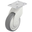 LWK-TPA 101K-FK-P25 Plastic castor 100mm swivel top plate 90x66mm castor with grey thermoplastic rubber on polypropylene centre single ball bearing wheel 100kg.