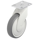 LWK-TPA 126K-FK-P25, Plastic castor 125mm swivel top plate 90x66mm castor with grey thermoplastic rubber on polypropylene centre single ball bearing wheel 110kg.