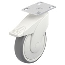 LWK-TPA 126K-FI-FK-P25, Plastic castor 125mm swivel/brake top plate 90x66mm castor with grey thermoplastic rubber on polypropylene centre single ball bearing wheel 110kg.