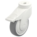 LWK-TPA 101KF-FI Wave series castor 100mm swivel/brake bolt hole 13mm castor with grey thermoplastic rubber on polypropylene centre single ball bearing wheel 100kg.